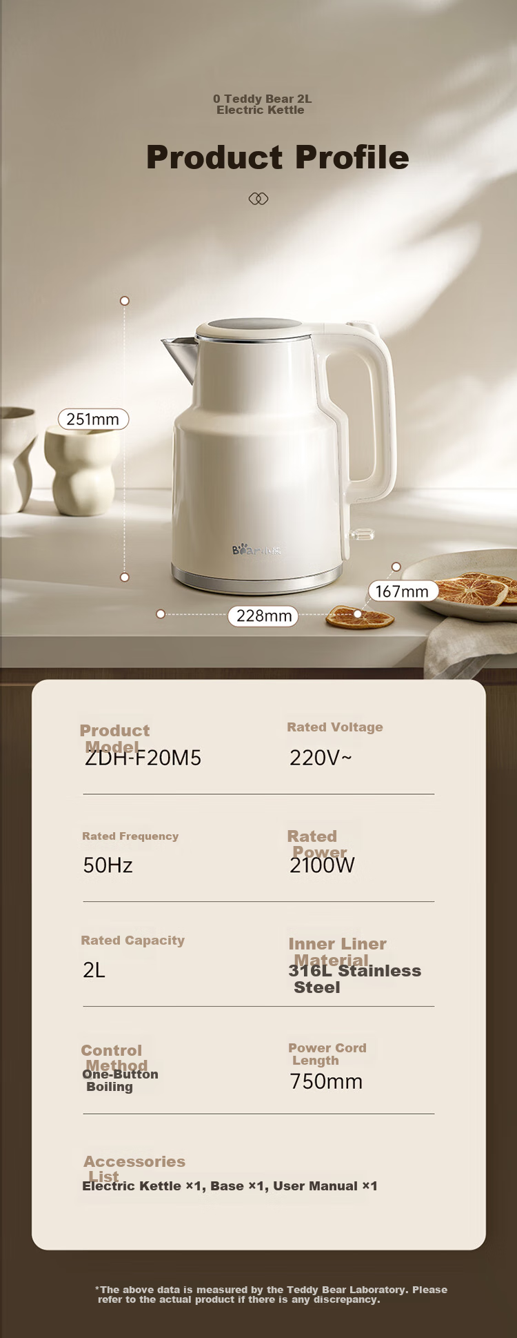 Bear Electric Kettle, Household Water Boiler, 2L Large Capacity with 316 Stainless Steel Inner Tank, Rapid Heating, Model ZDH-F20M5 10