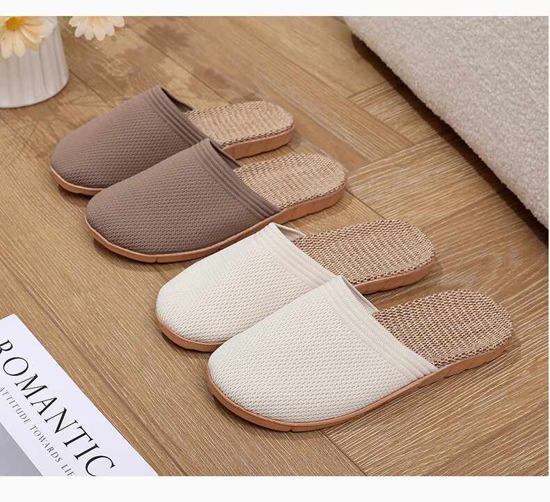 GUOLUOFEI Japanese-Style Spring And Autumn Linen Slippers Summer Unisex Home Non-Slip Indoor Cotton Linen Floor Sandals for Couples Coffee Color Size 35-36 3