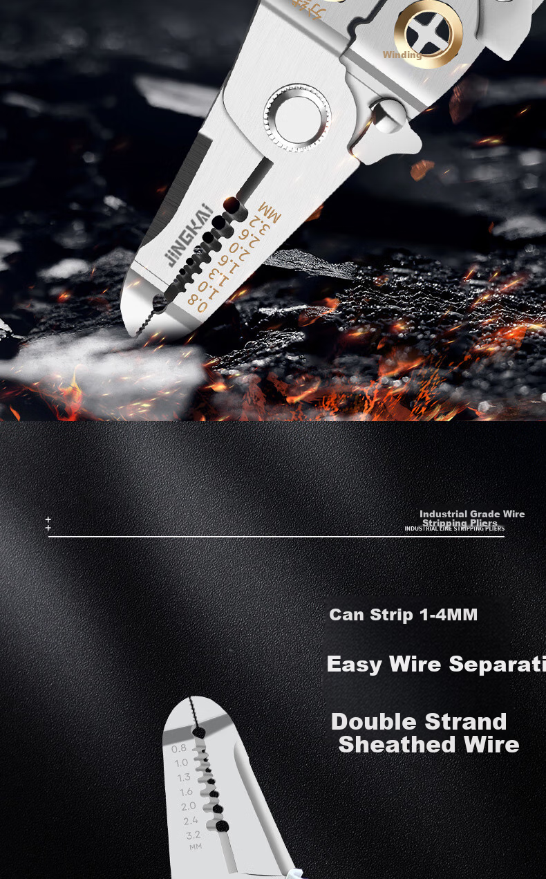Jingkai Wire Stripping Pliers, Electrician's Pliers, 7-Inch Multifunctional Crimping Pliers, Wire Stripper, Cable Puller, Wiring Tool, Wire Peeling Pliers 6