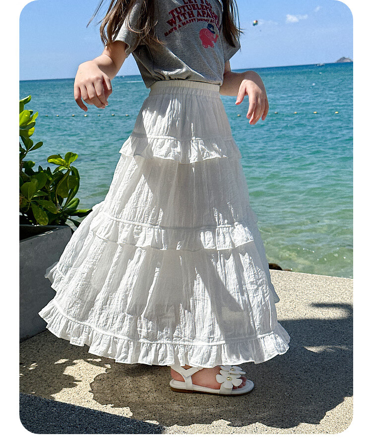 Tutuxiaoxiang Girls' A-Line Skirt, Children's High-Waisted Slimming Skirt, Stylish Puffy Skirt, White, Size 110, Height about 110cm 16