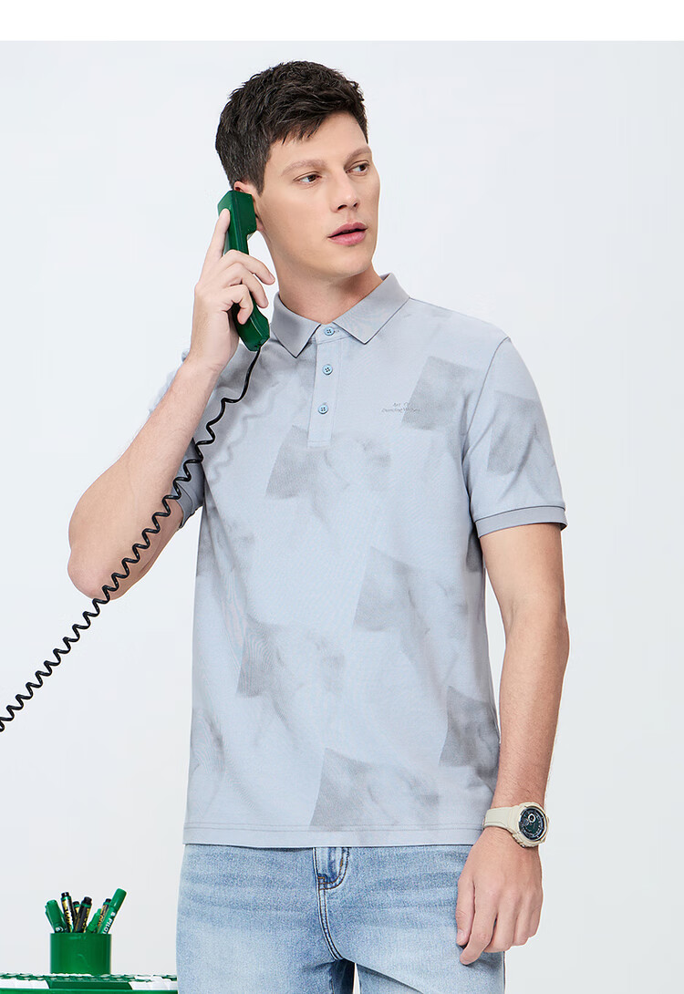 DANCING WOLVES [7A Antibacterial 2A Anti-Mite] Cool Breathable Summer Full-Print Men's Short-Sleeve POLO 801 Off-White XL(180) 10
