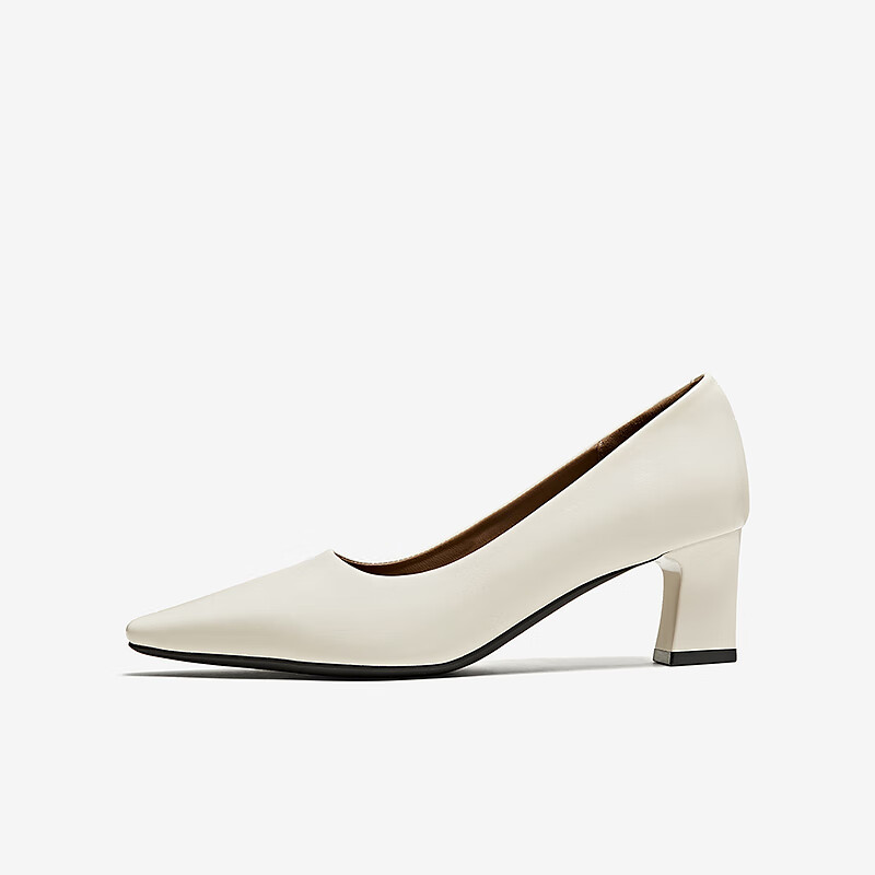 BASTO Beige Pointed Toe Low-Cut Chunky Heel Commuter Women's Shoes B2616CQ5 Size 37