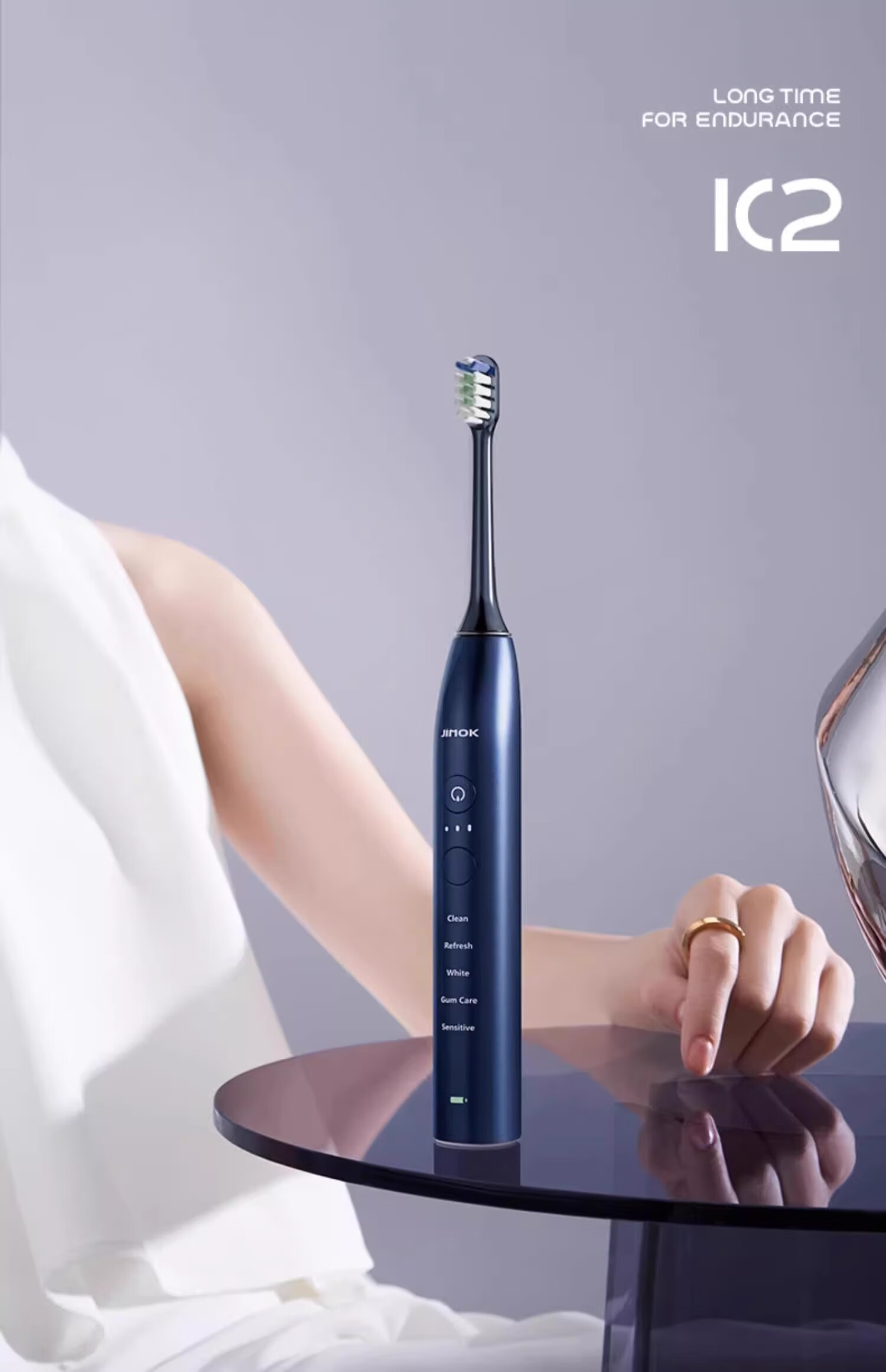 JIMOK German Electric Toothbrush for Adults, Quiet Noise Reduction, Five Modes for Efficient Cleaning, 365-Day Long Battery Life, K2 Moonlight White 5