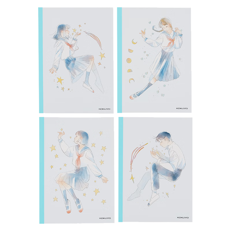 KOKUYO B5, 40 Sheets/8mm Ruled, 4-Pack Illustrator Wirebound Notebook, Shining Path Sign WCN-DNB54