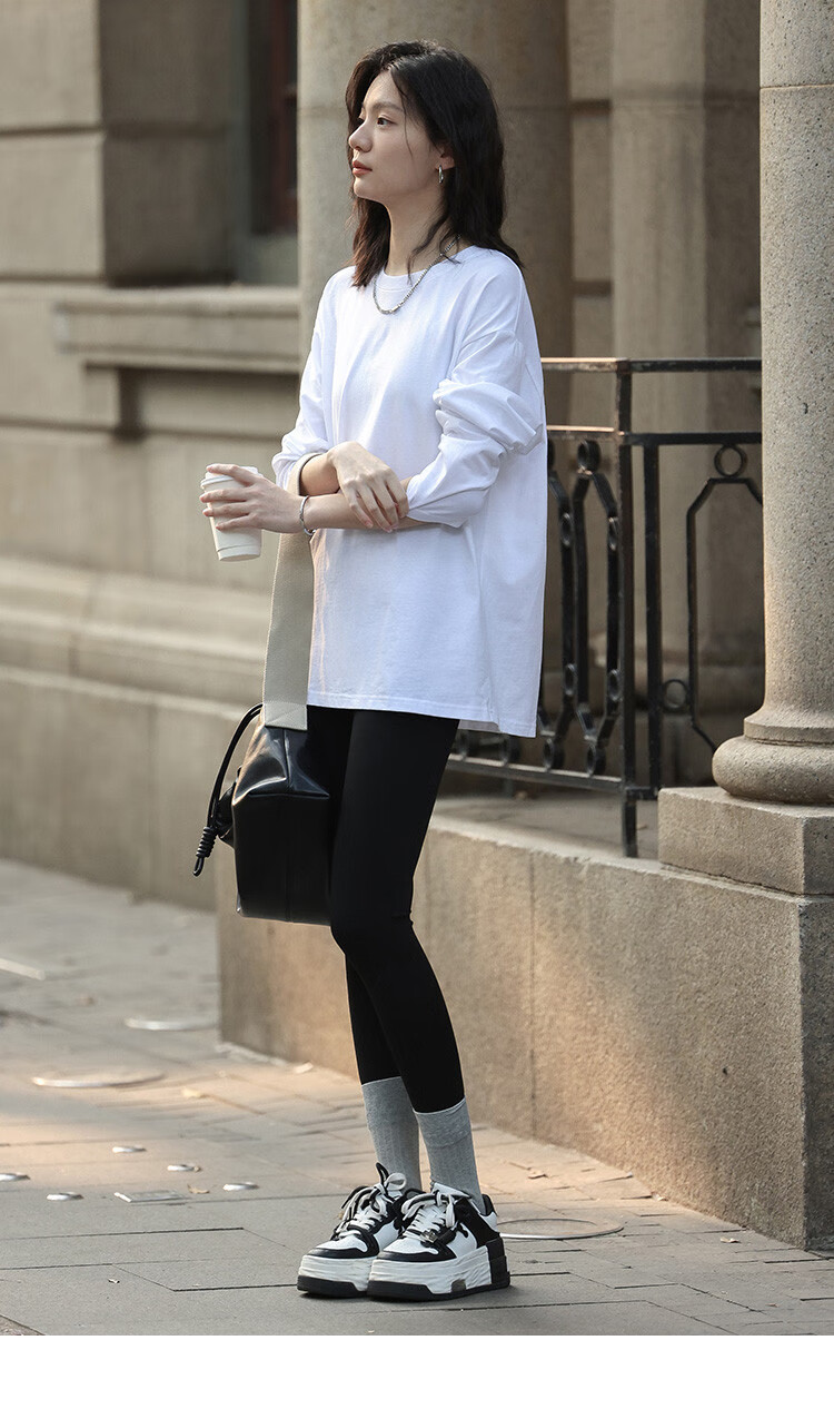 TUCANO Long-Sleeve Base Shirt for Women, Pure Cotton Heavyweight T-Shirt, Regular Shoulder Loose Fit Versatile Slimming Spring And Autumn Casual Top, White, XL 14