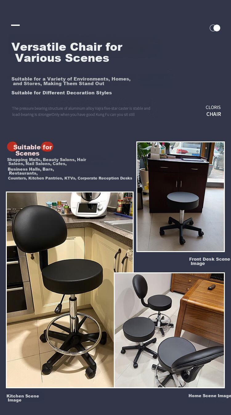 CLORIS Adjustable Height Swivel Bar Stool, Beauty Salon Home Kitchen Laboratory High Chair with Wheels, Rolling Stool for Bar H101 10