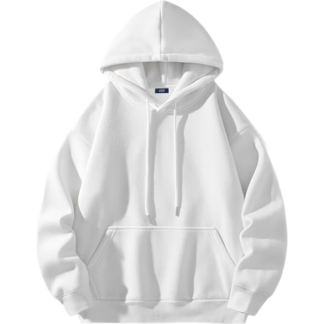 Mianzhi Men's Sweatshirt, Hong Kong Style Trendy Simple Hooded Jacket, Loose Versatile Solid Color Base Layer, White, M