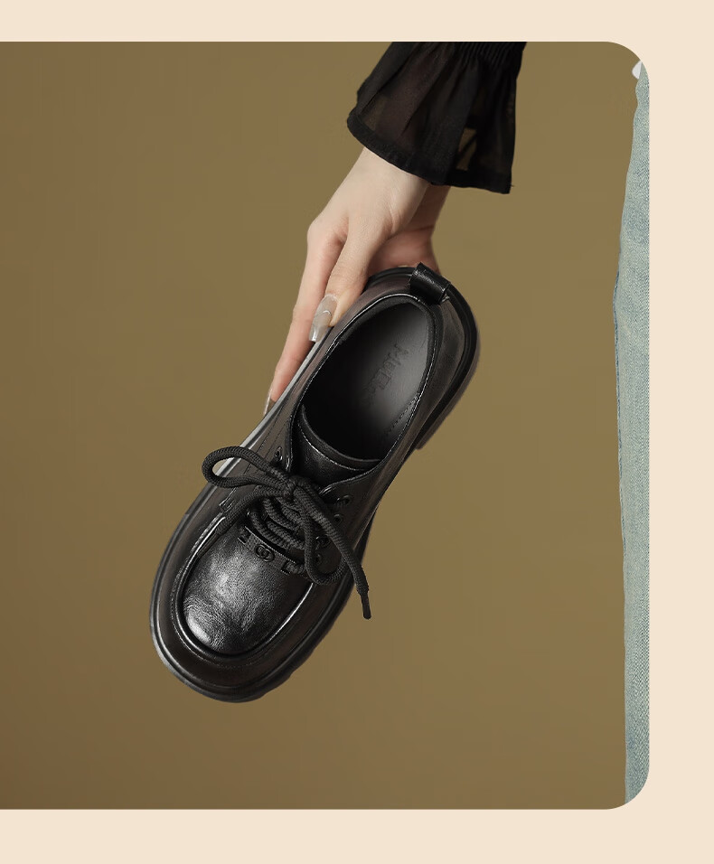Mulinsen Women's Retro Classic Versatile Loafers Thick Sole Height Increasing Leather Shoes Black Size 36 8