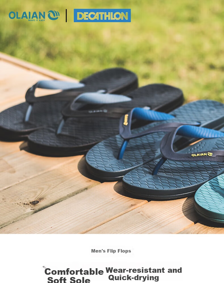 DECATHLON Men's Flip-Flops, Soft-Soled Beach Shoes, All-In Wear-Resistant Comfortable Deep Navy Blue, Size 41.5, Men's Style 2998499 1