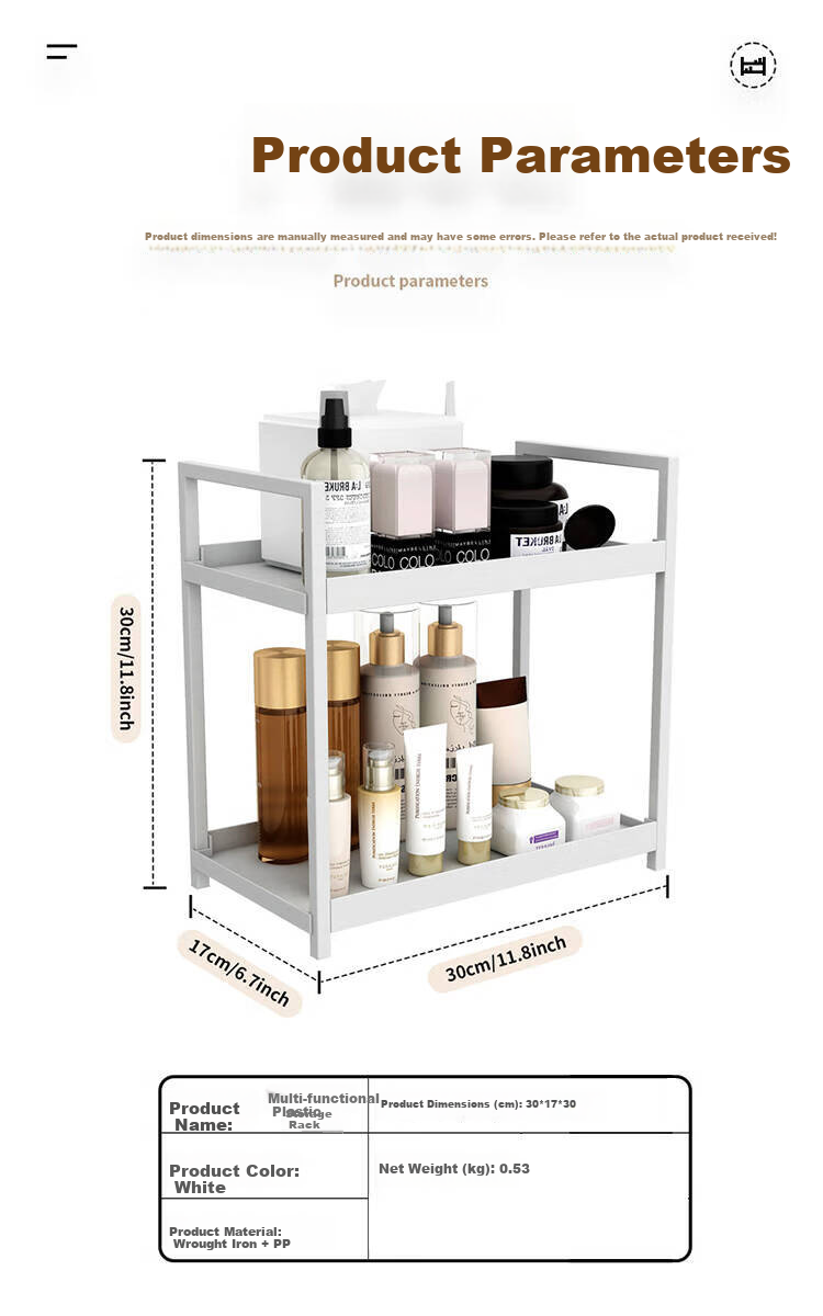 Ourunzhe Desktop Storage Rack, Skincare And Cosmetics Organizer, Dormitory Bedroom Dressing Table Small Shelf, White Double-Layer 6