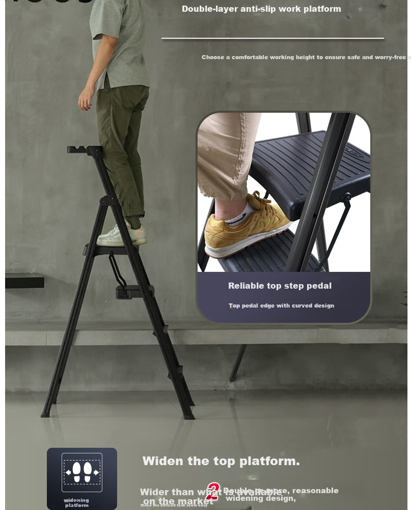 Werner Household Aluminum Alloy Ladder, Four-Step Folding Ladder, Wide Treads, Multi-Functional Ladder HB4-3CN 3