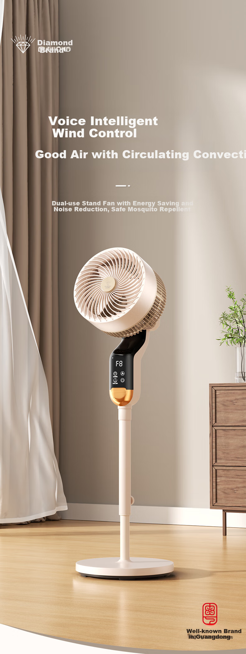 Zuanshipai DC Inverter Air Circulation Fan, AI Voice Remote Control, Electric Fan for Home Use, Bluetooth Smart Timer Fan, Copper Wire Motor, Floor Fan, First-Class Energy Efficiency, FX-EC8X6DQRV 1
