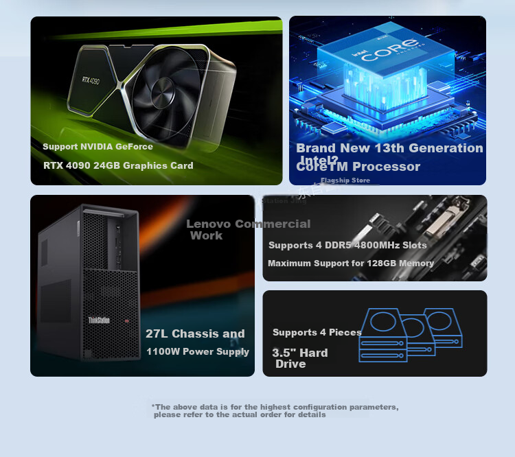 Lenovo ThinkStation P3 Graphics Workstation AI Desktop Computer Host Supports OpenClaw Deployment, I3-13100 Processor, 8GB RAM, 256GB SSD, Three-Year Warranty 3