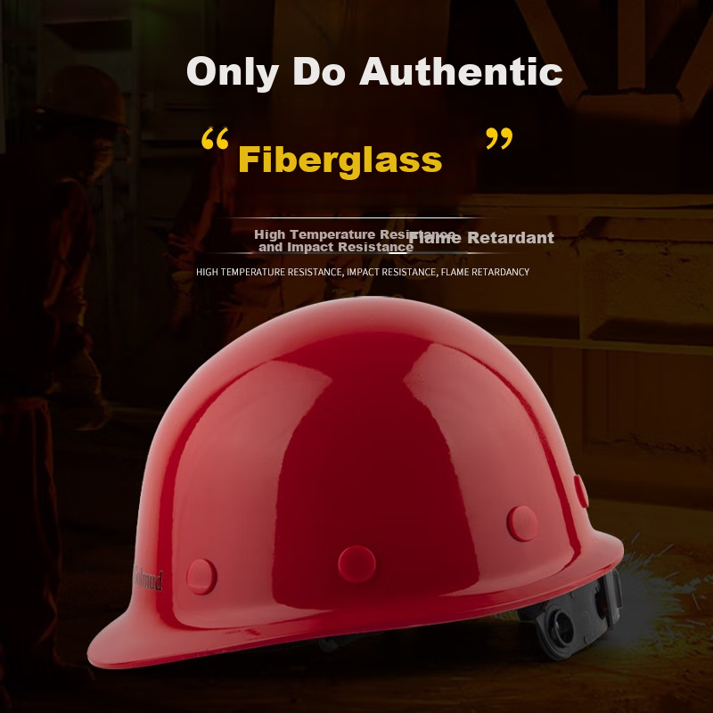 Geermu Safety Helmet, Round Top Hard Hat for Construction Workers, Fiberglass GM737 Red 1 Piece Hat