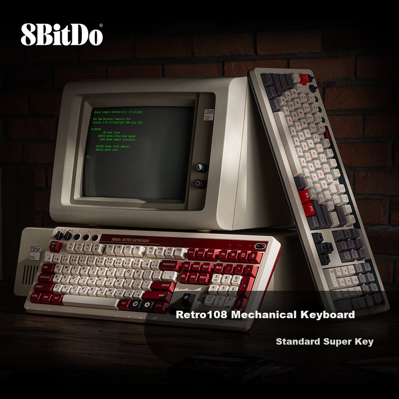 8BitDo Retro108 Mechanical Keyboard, Retro Classic Design, Wireless 108-Key Gaming And Office Universal, Tri-Mode Bluetooth Wired PC Computer Android Compatible