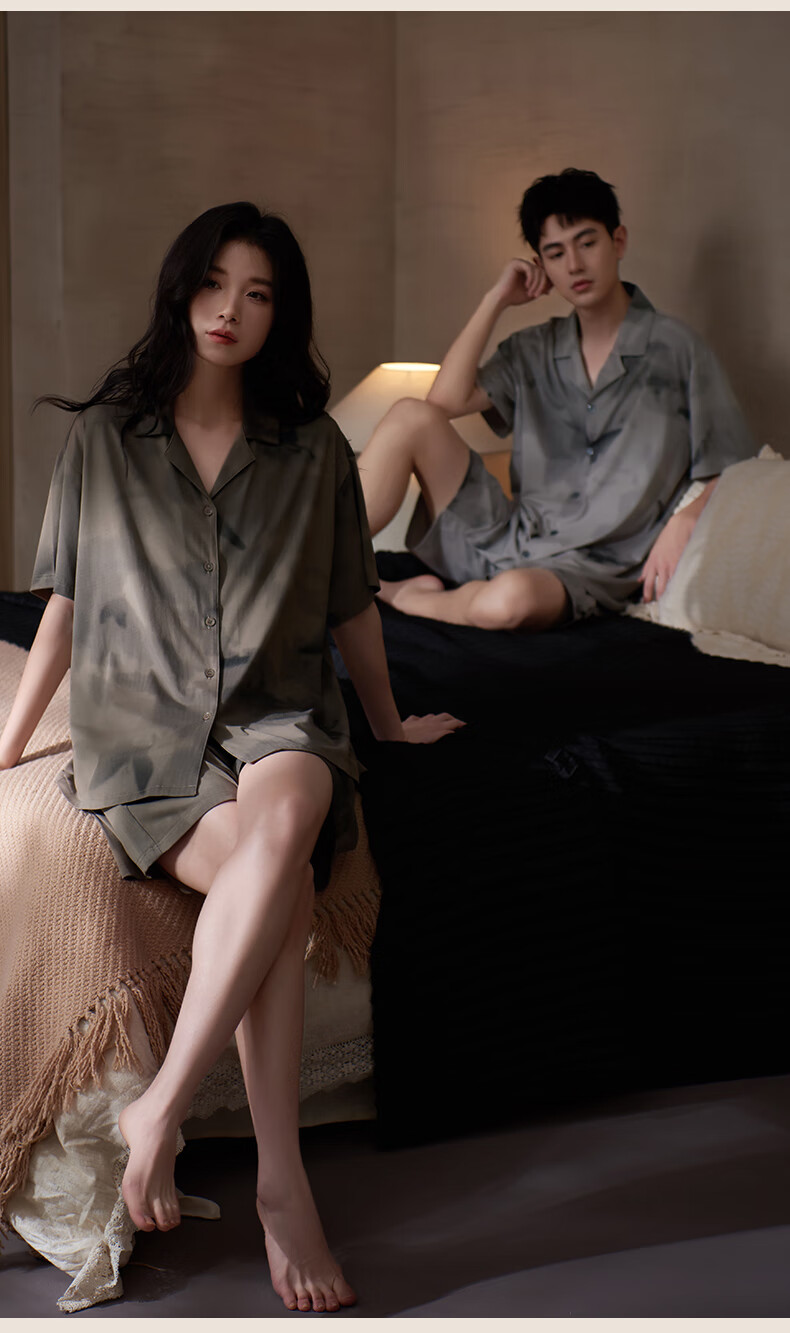 Shaqian 2026 New Short Sleeve Couple Pajamas Summer Cool Modal Cotton Men's Homewear Qixi Valentine's Day Gift 11