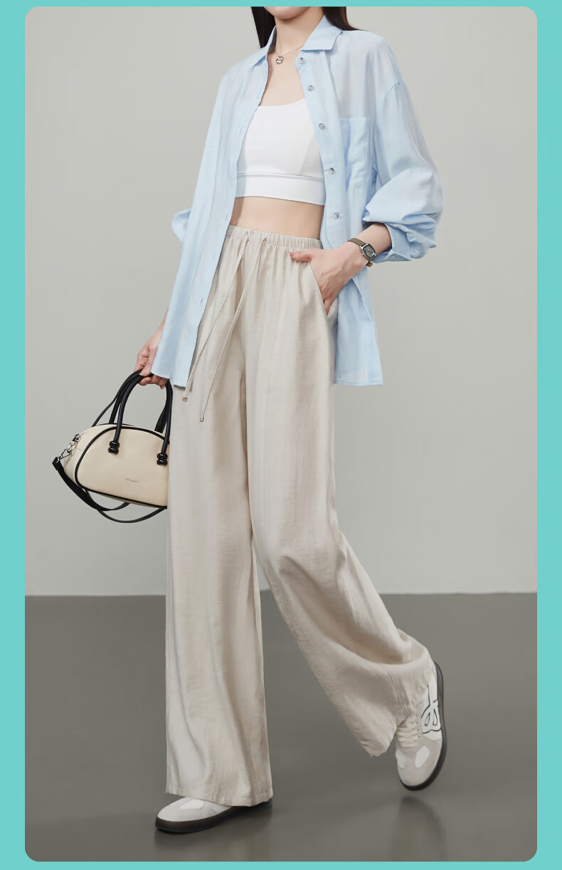 ESE-Y Ice Linen Wide-Leg Pants for Women, New Summer 2025 Style, Linen Light-Weighted Outfit, Yamamoto White Straight-Leg Pants, Beige, Size 30 22