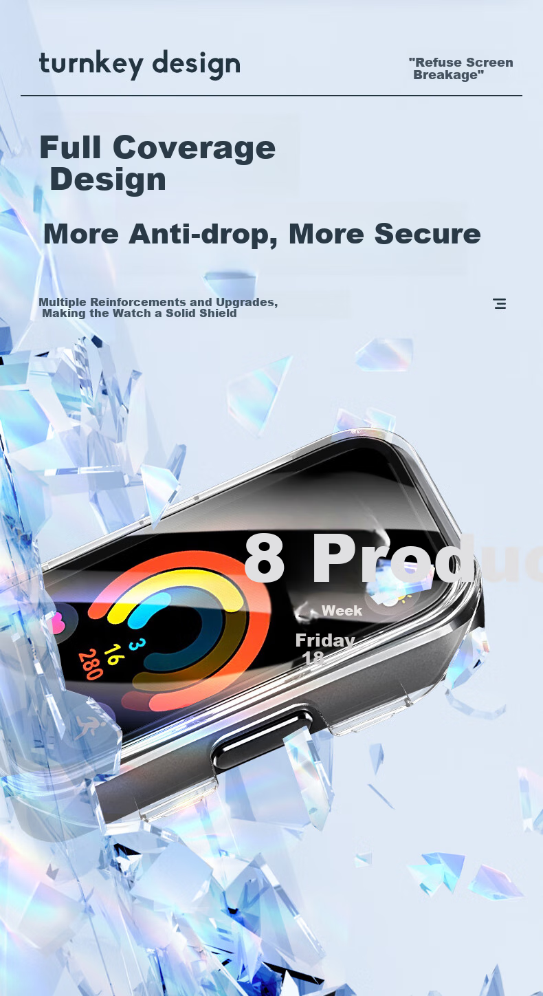 Binghong Compatible with Huawei Band 10 Protective Case, Integrated Screen Protector for Huawei Band 9 And 8 NFC Version, High-Definition Anti-Drop Full Coverage [Long-Lasting Non-Yellowing] - Transparent 3