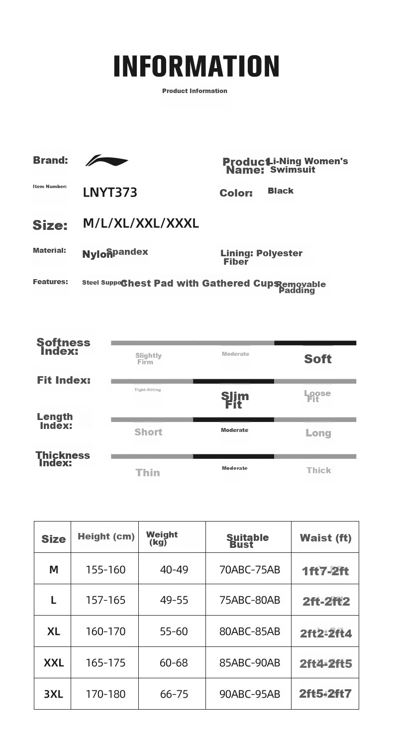 Li-Ning One-Piece Swimsuit for Women, Square-Leg Swimming Costume, Professional Athletic Conservative Plus Size Hot Spring Swimwear, 7491 Black M 9