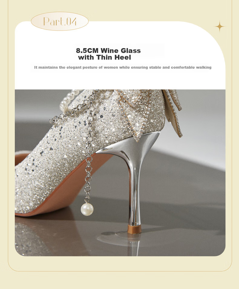 ZHR High Heels for Women, Fairy Crystal Wedding Shoes, Pearl Pointed Toe Shoes, Thin Heel Shallow Mouth Pumps, Suitable for Dresses, IE01 Silver Color, Size 39 10