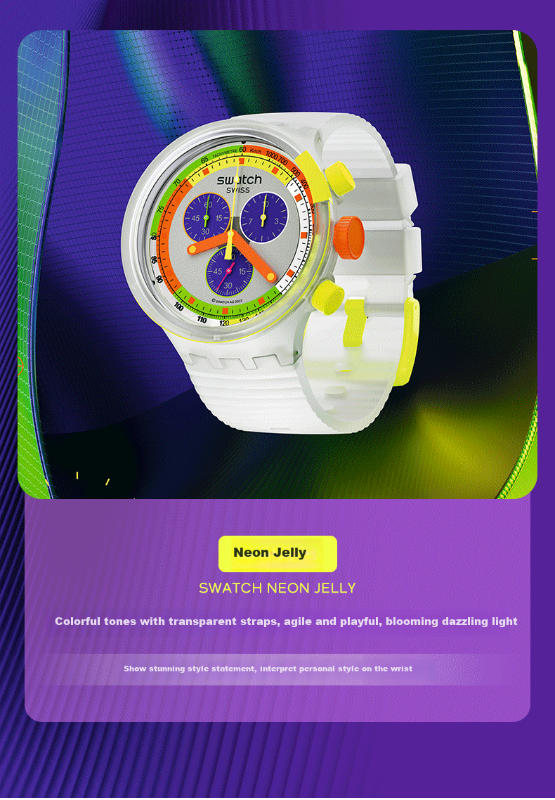 Swatch Swiss Watch, Three-Eye Chronograph Trendy Color-Block Retro Quartz Watch, Holiday Gift, Neon Luminous Marker 7