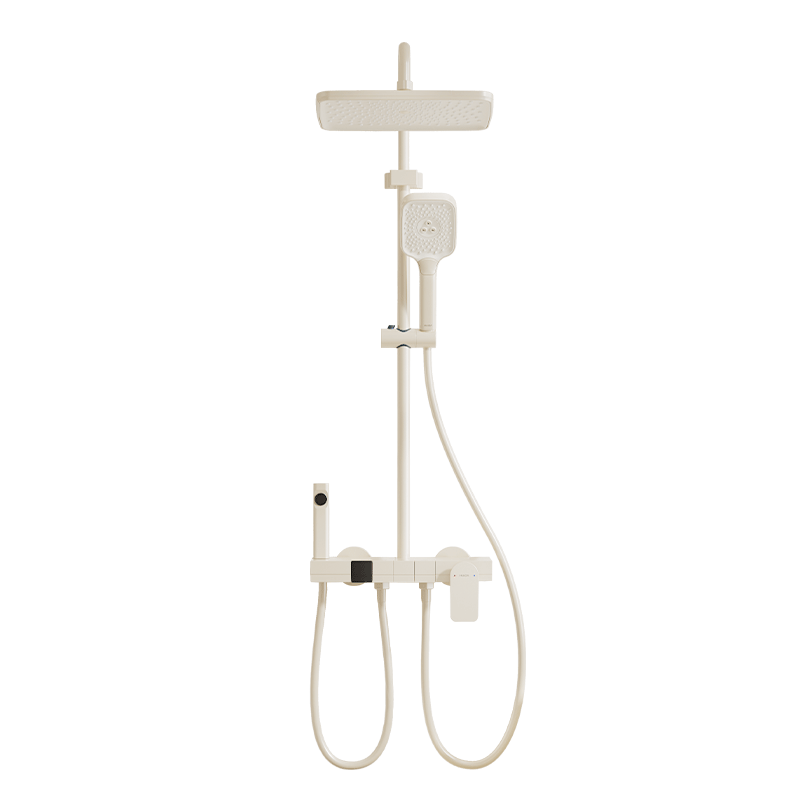 HUIDA Shower Head Set with Pressure Boost, Complete Home Bathroom Large Top Spray Piano Key Design, Milk White