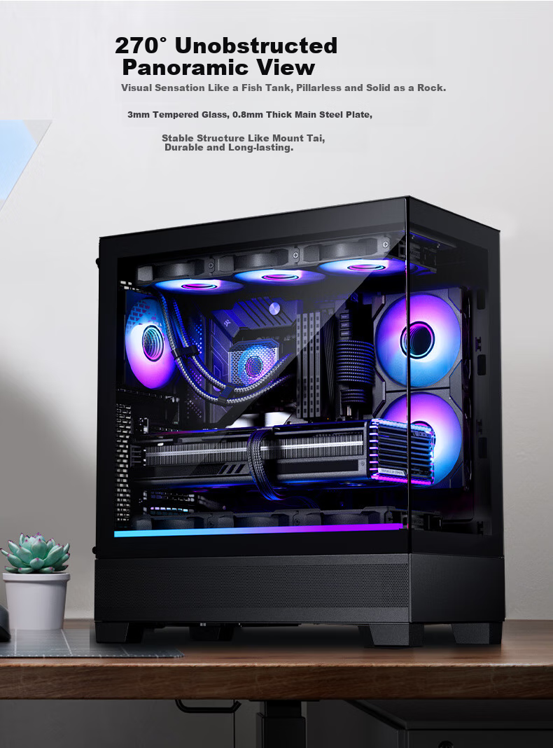 PHANTEKS XT523 View Black Sea View Tempered Glass Full View TX Motherboard Case for Desktop Computer (Side ARGB Light Strip/360mm Water Cooling Support/Type-C) 4