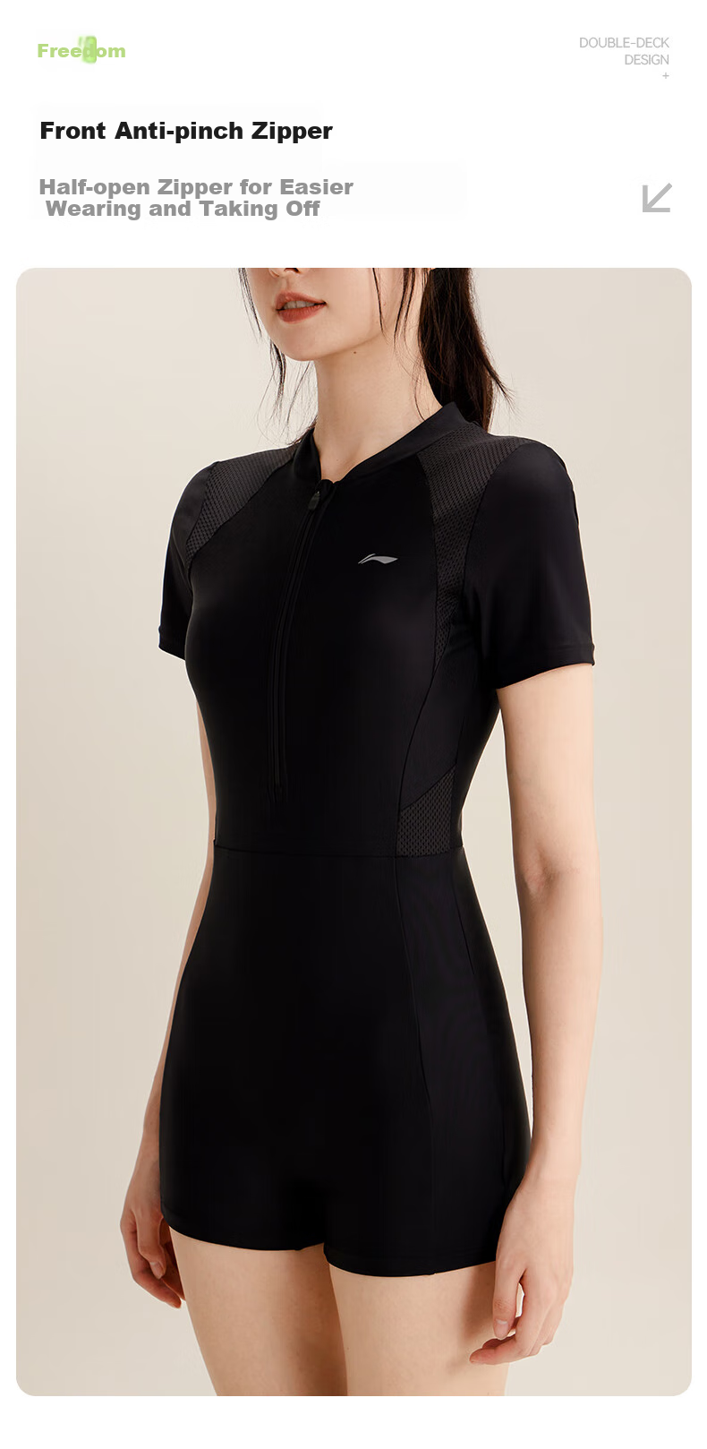 Li-Ning Women's One-Piece Swimsuit, Square Leg, Minimalist Design, Professional Athletic Swimwear, Conservative, Slimming, Hot Spring Swimwear, 0581 Black XL 4
