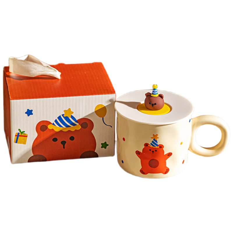 Modengzhufu Ceramic Mug with Lid, Water Cup, Breakfast Cup, Couple's Coffee Cup, Tea Cup, Christmas Gift