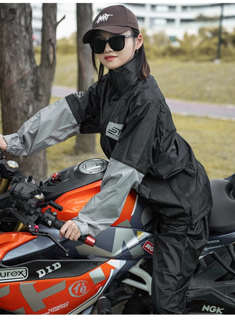 Star Knight Motorcycle Raincoat and Rain Pants Set Unisex Adult Separate Ultra-thin Waterproof Fluorescent Green XL 13