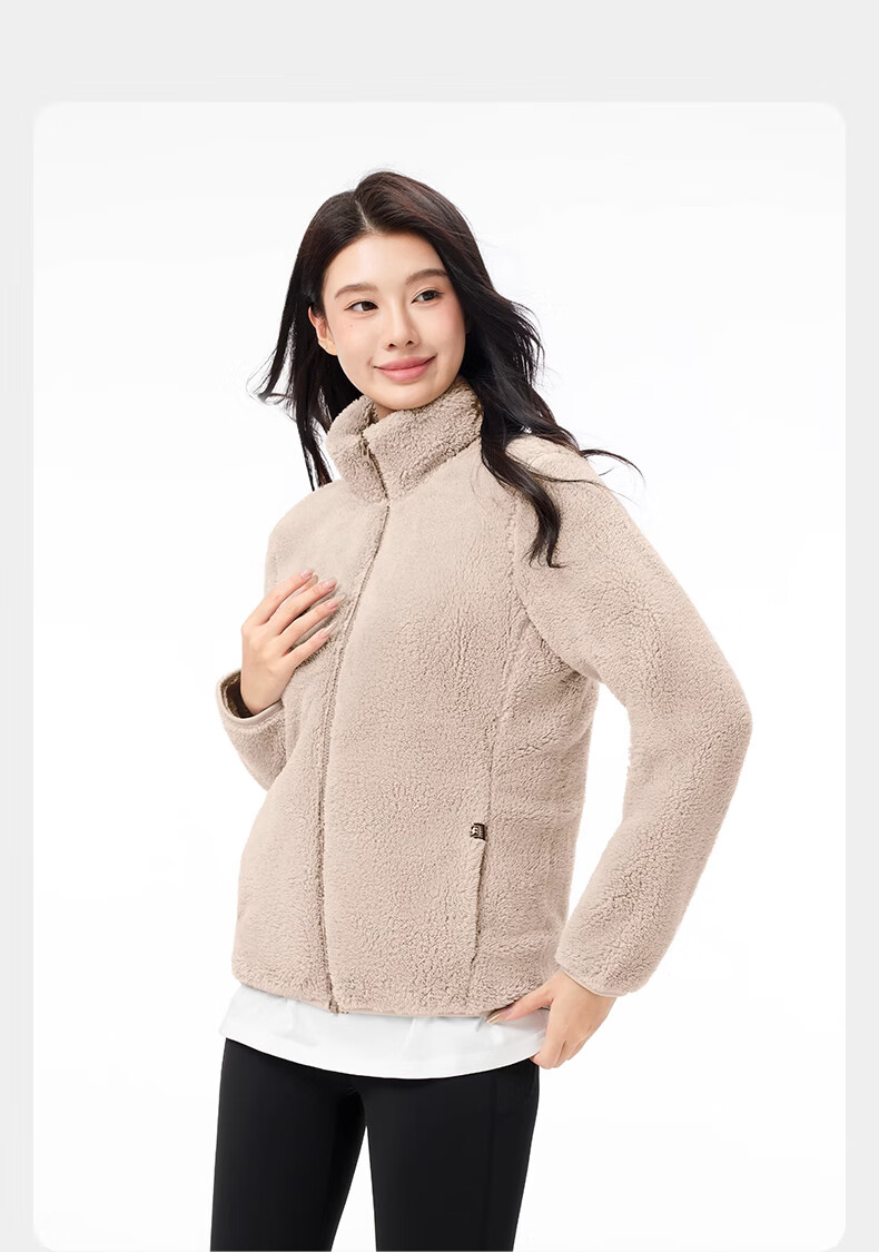 CAMEL Outdoor Fleece Jacket Long Sleeve Thickened Fleece Stand Collar Zip-up Fleece Coat Cold-resistant Jacket 5175A Light Frost White M 14
