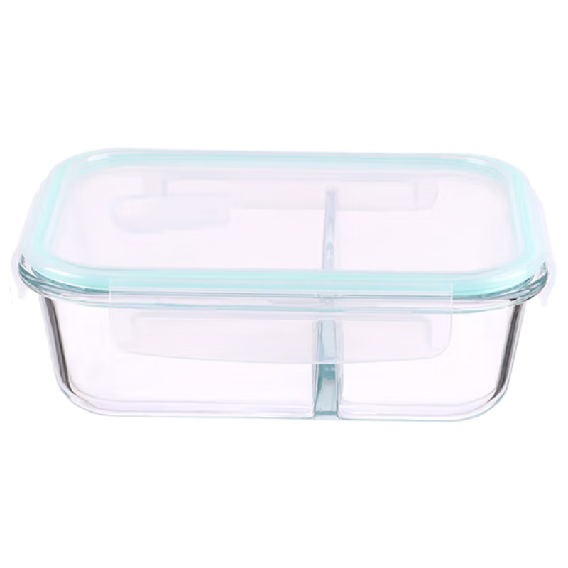 BJ High Borosilicate Glass Lunch Box for Office Workers, Microwave And Refrigerator Safe Food Storage Container, Rectangular Two-Compartment 1000ml