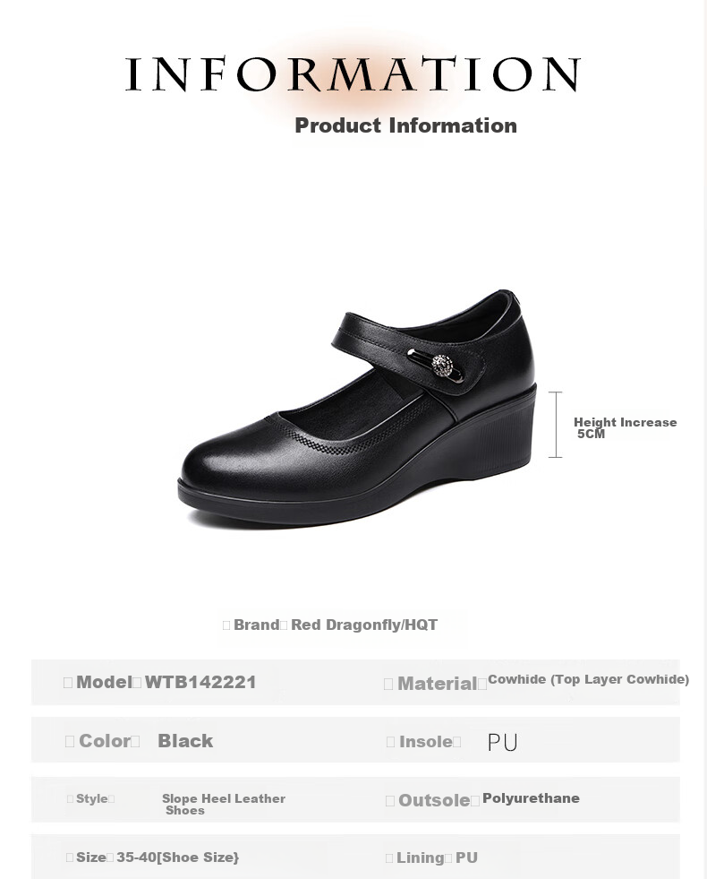 RED DRAGONFLY Mary Jane Shoes Women's Wedge Soft Leather Flats Casual Shoes for Women WTB142221 Black 35 9