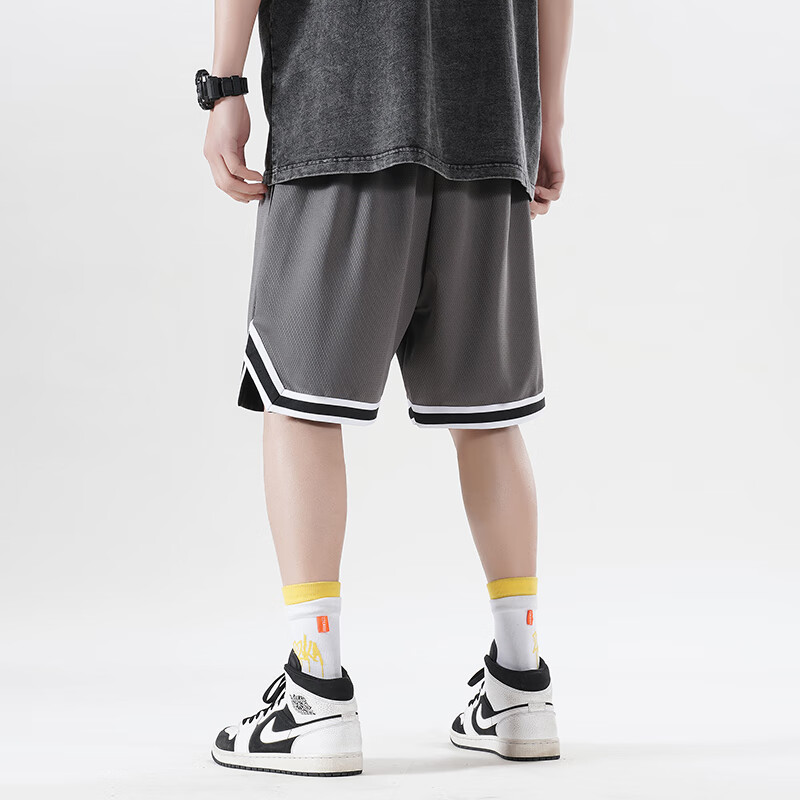 IZEXX American-Style Sports Shorts for Men, Summer Loose Basketball Pants, Breathable Quick-Dry Casual Five-Point Shorts, IZ56 Gray 2XL