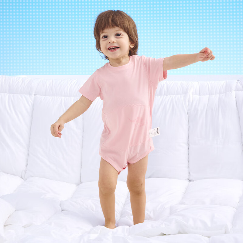 Hinos Baby Romper Onesie Bodysuit Quick-Dry Sweat-Wicking Crawling Suit, Light Pink, Size 73