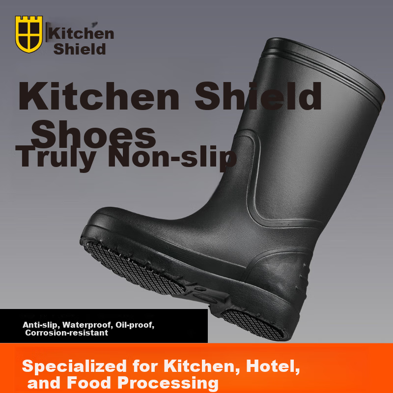 Chudun High-Top EVA Non-Slip Rain Boots, Waterproof Lightweight Kitchen Food Hygiene Work Shoes, Black, Size 42/43