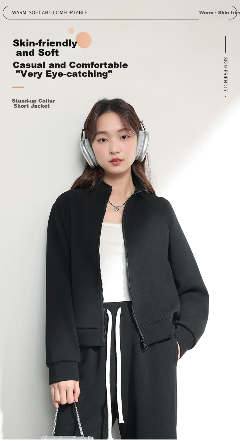 MJ STYLE Stand-Collar Cardigan Jacket for Women, Spring And Autumn 2026, Loose-Fitting Casual Versatile Short Style, Petite Sporty Long-Sleeve Top 1