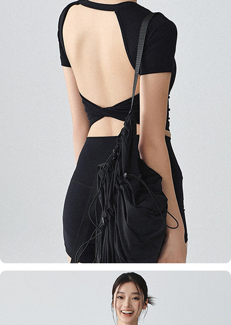 XUEXIMAN Women's Yoga Top Backless Sports Shirt Summer with Fixed Chest Pad Beautiful Back Pilates Short Sleeve Breathable Quick-Dry Fitness Wear 15