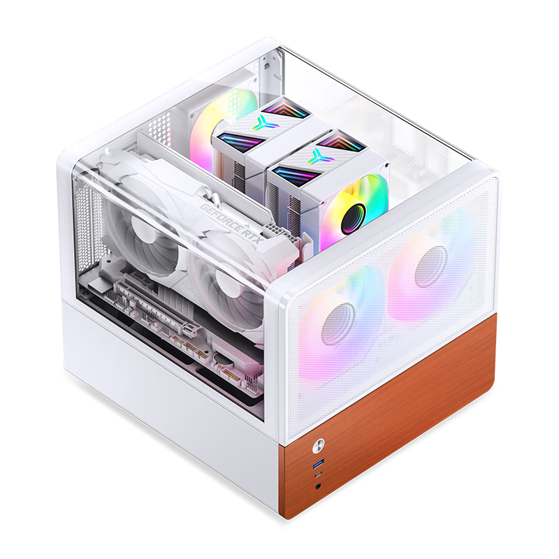 JONSBO V12 White MATX Desktop Case (Seaside View/Type-C Gen2 10Gbps+/North American Walnut Wood/MATX Form Factor/23L Volume/ATX Power Supply)
