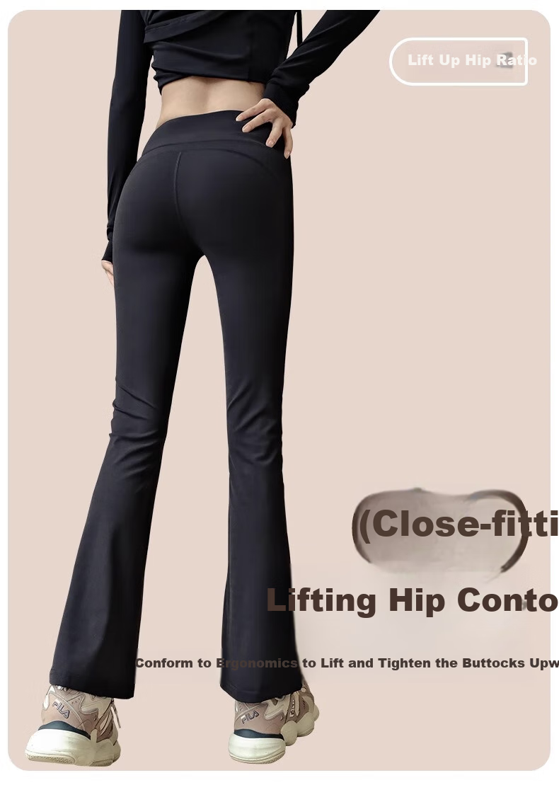 ACKDCS Black Yoga Pants for Women, Summer High-Waisted Butt-Lifting Slimming High-Elastic Tight-Fitting Pants for Outdoor Wear, Fitness Bare-Feel Sports Flared Pants 6