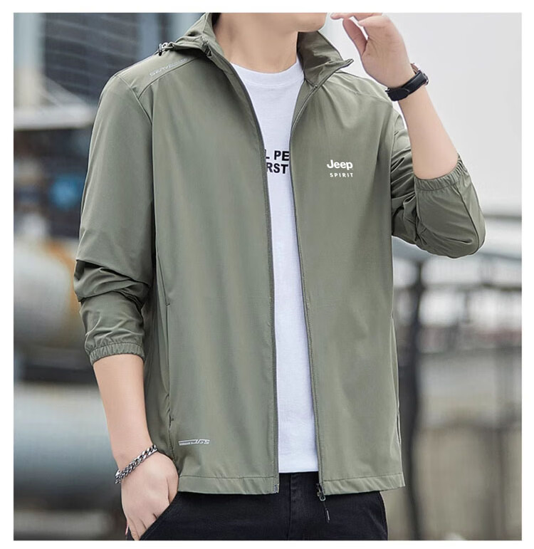 JEEP SPIRIT Men's UPF50+ Summer Ice Silk Outdoor UV Protection Sun Jacket Green Gray XL 8