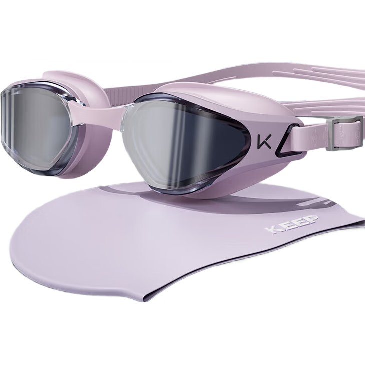 Keep Swimming Goggles, Waterproof Anti-Fog High-Definition Myopia Swimming Glasses for Men And Women, Swimming Cap Set, 870 Dream Purple, 150 Degrees