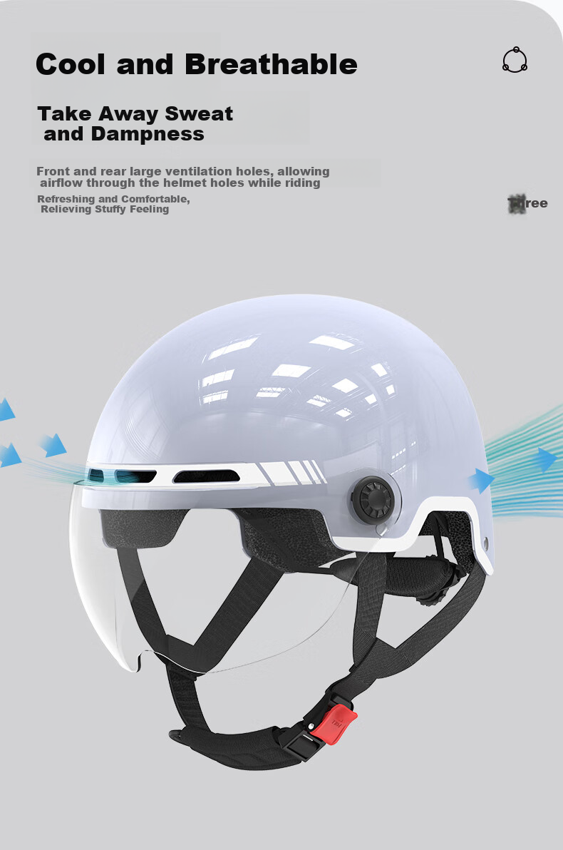 Xiaoan Electric Bicycle Helmet, 3C Certified, Summer Unisex Motorcycle Riding Half Helmet, Suitable for Electric Scooters And All Seasons, Safety Helmet, Pearl White 0811M, Head Circumference 54-58CM 9