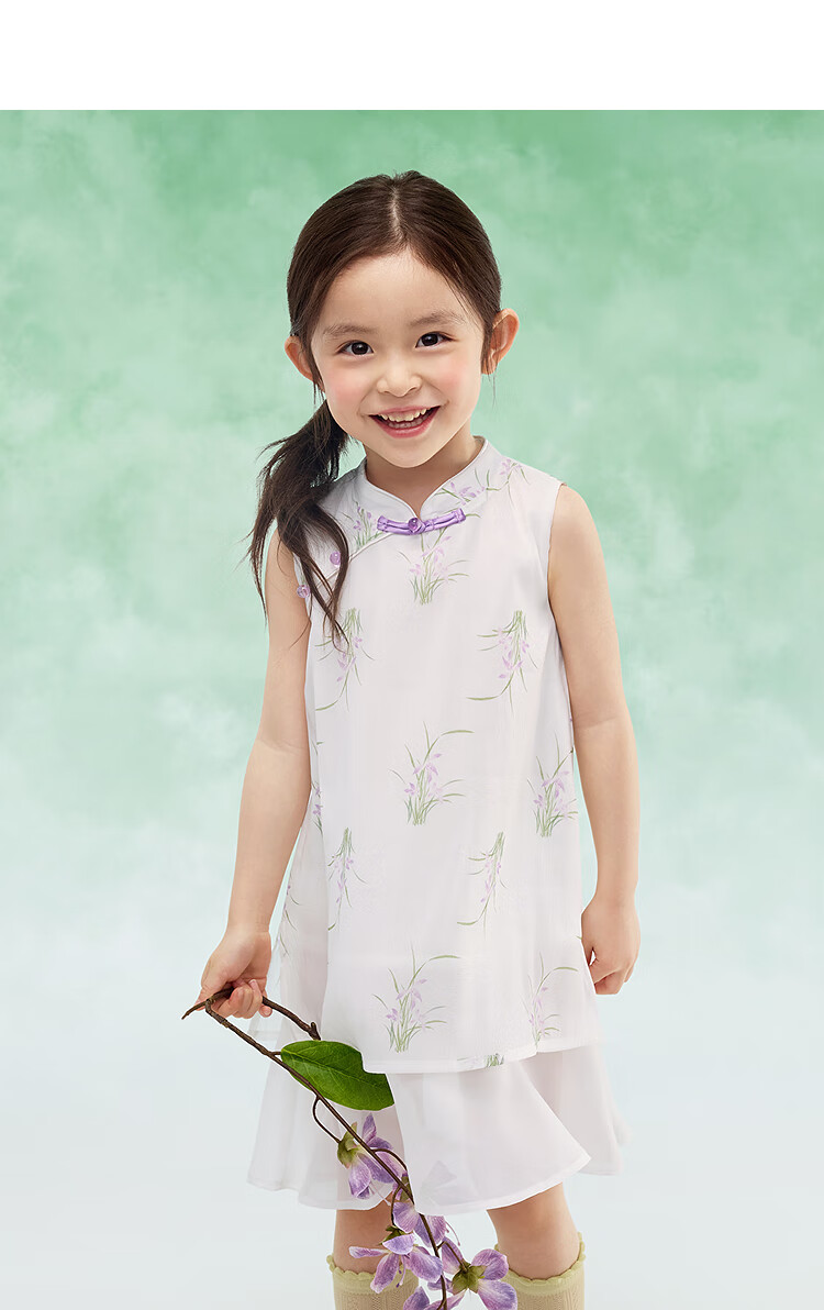 BALABALA Girls' Sleeveless Dress, New Chinese Style Dress, Baby Summer Outfit, Children's National Style Qipao Hanfu 12