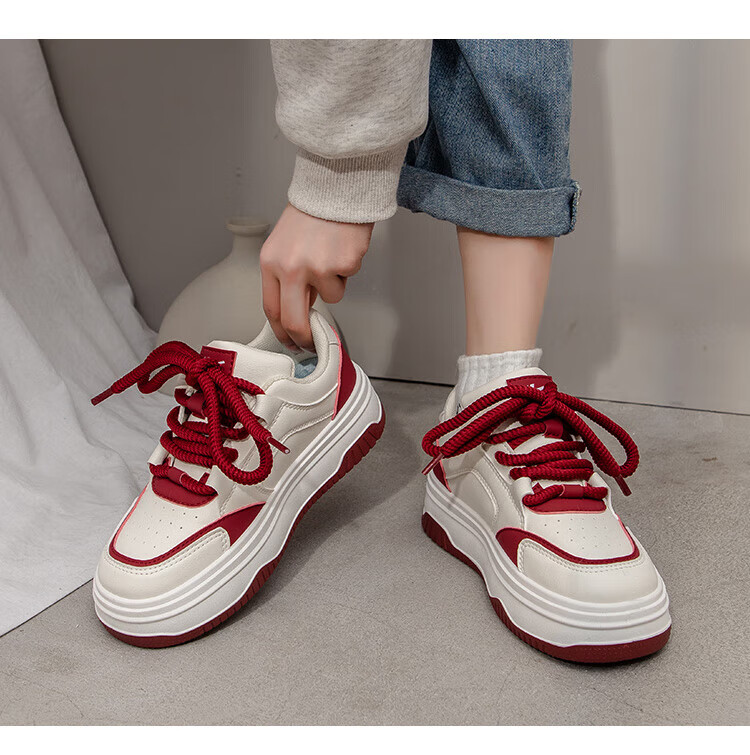 Huili Women's New Platform Sneakers, Thick-Soled Heightening Versatile Classic White Shoes for Women, J573Z, White, Size 39 10