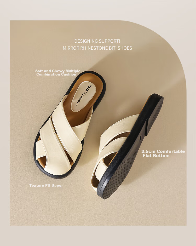 ZHR Women's Half Slippers, New Summer Style with Cross Straps And Closed-Toe Design, Fashionable Outdoor Sandals for Women, AB12 Beige Color, Size 40 3