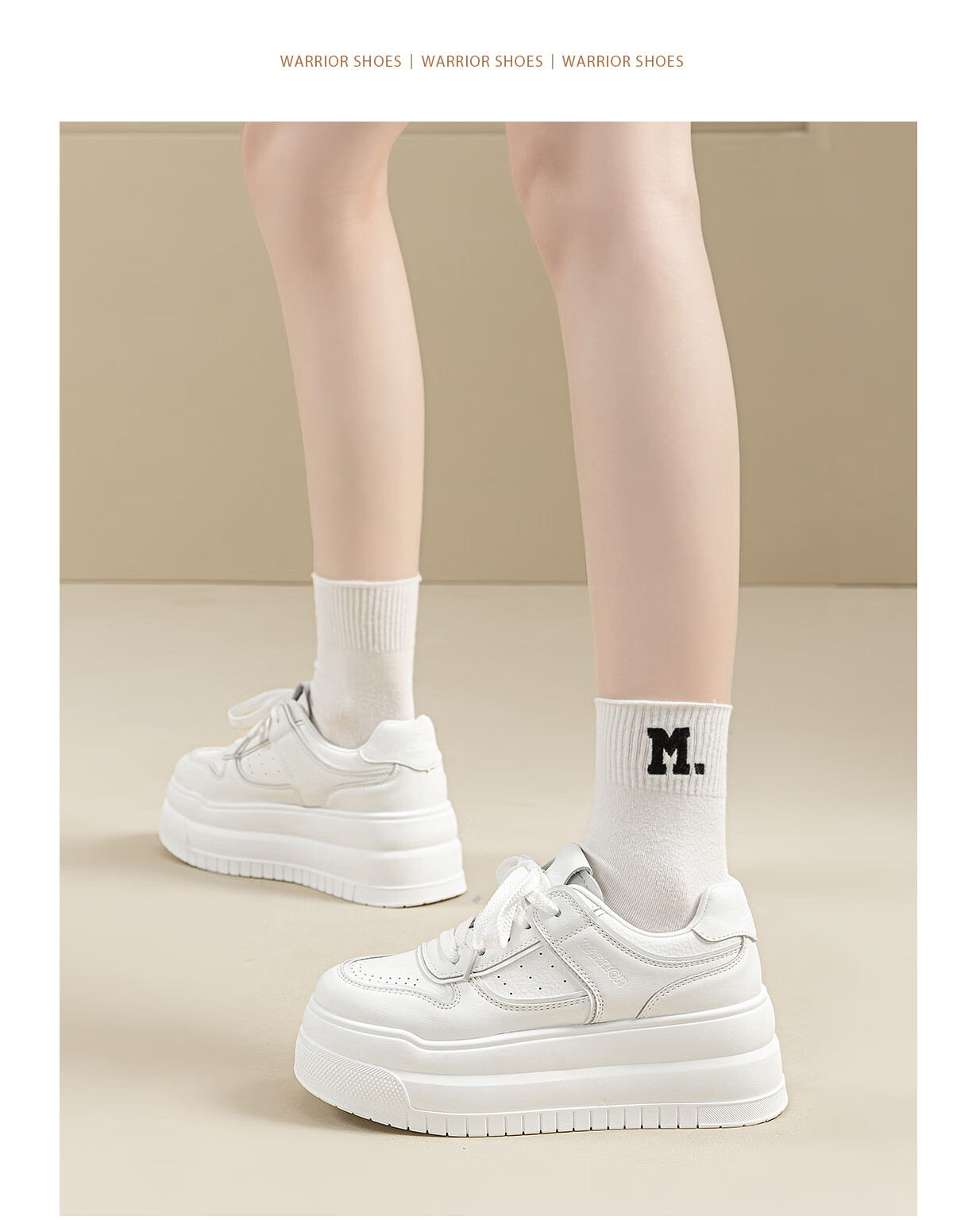 Warrior Women's Mesh Breathable White Sneakers Thick Sole Height Increasing Comfortable Casual Shoes White Mesh Size 34 16