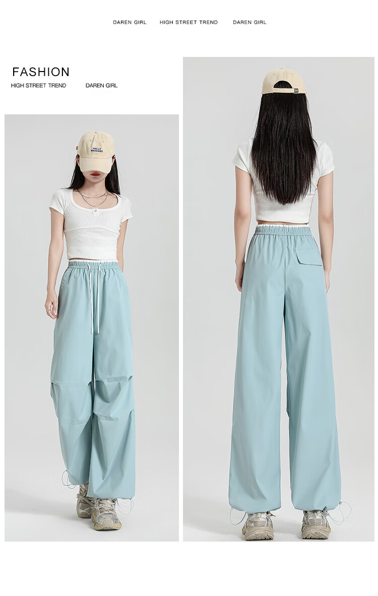 Free Style Paratrooper Cargo Pants for Women Spring Summer High Waist Draped Casual Wide Leg Ice Silk Quick-Dry Hiking Sports Pants 20