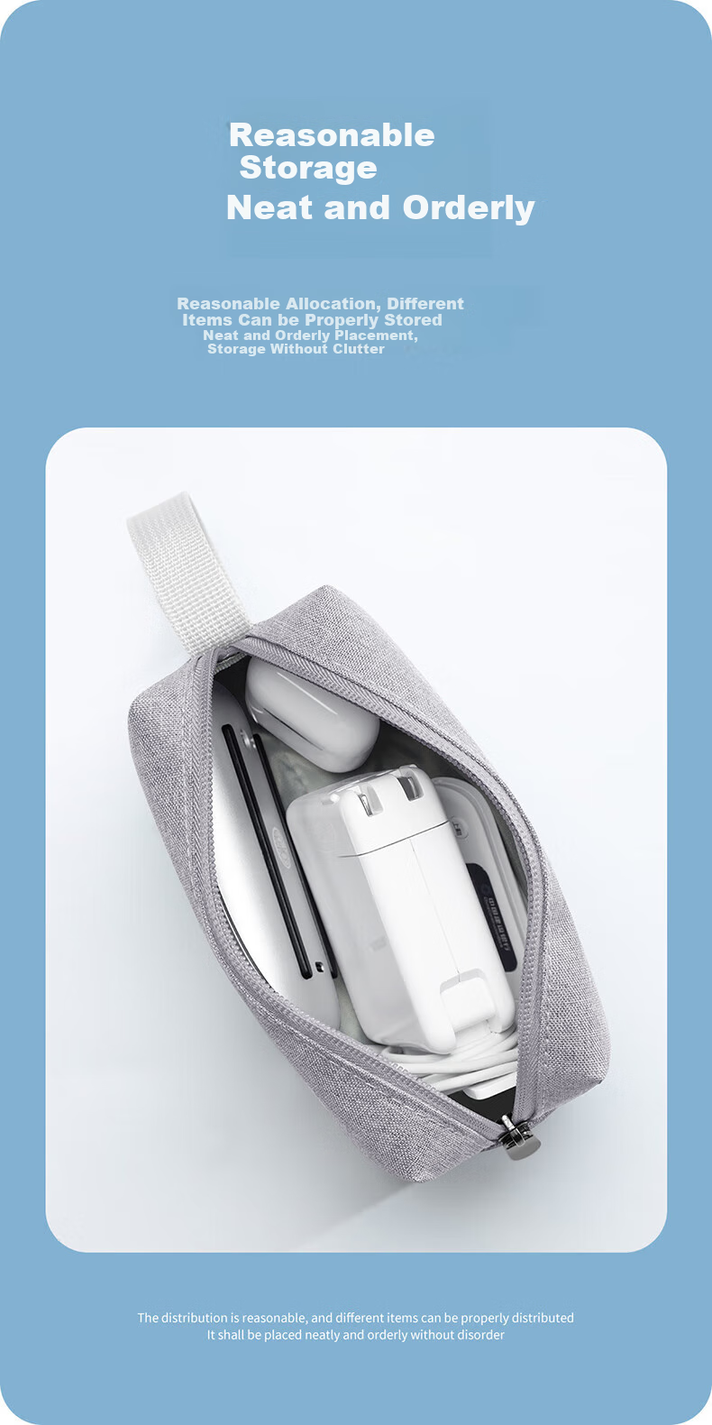 BUBM Cable Storage Pouch for Laptop Power Cord, Charger, Headphones, USB Drive, Digital Accessories, Mouse Storage Box, Gray 2