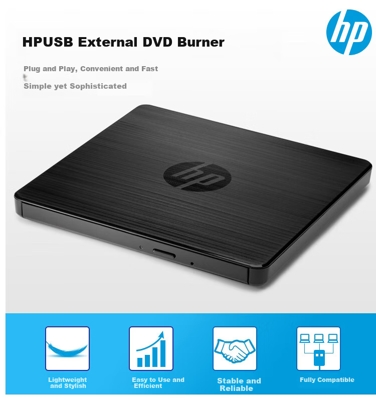 Huipu (HP) External USB Optical Drive, Server Laptop Desktop Ultra-Thin Portable Dedicated External Optical Drive DVD-R/W Burner, Black Model 1